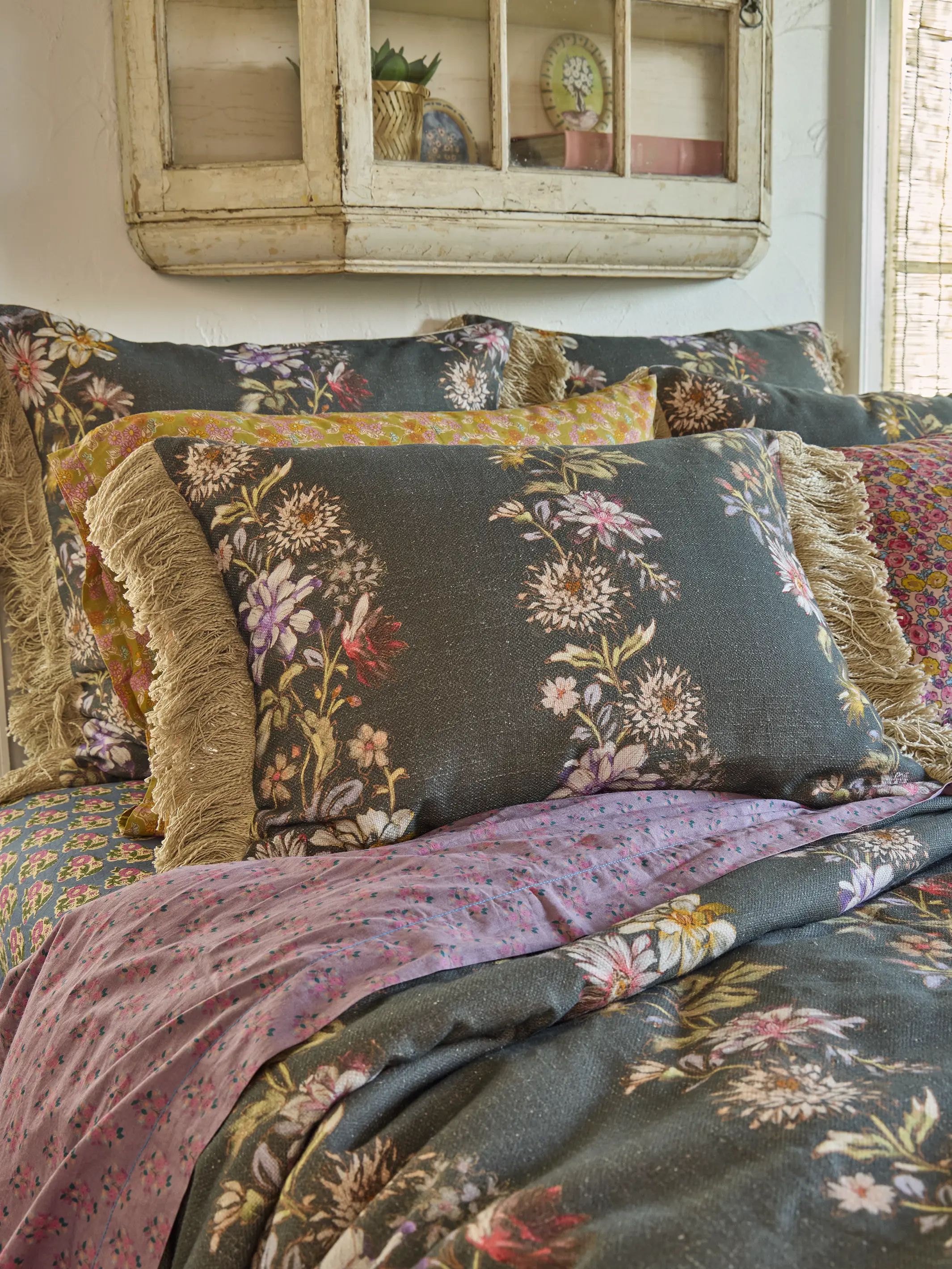 Boho Fringe Shams, Set of 2 - Dahlia Rows Chocolate - Image 2