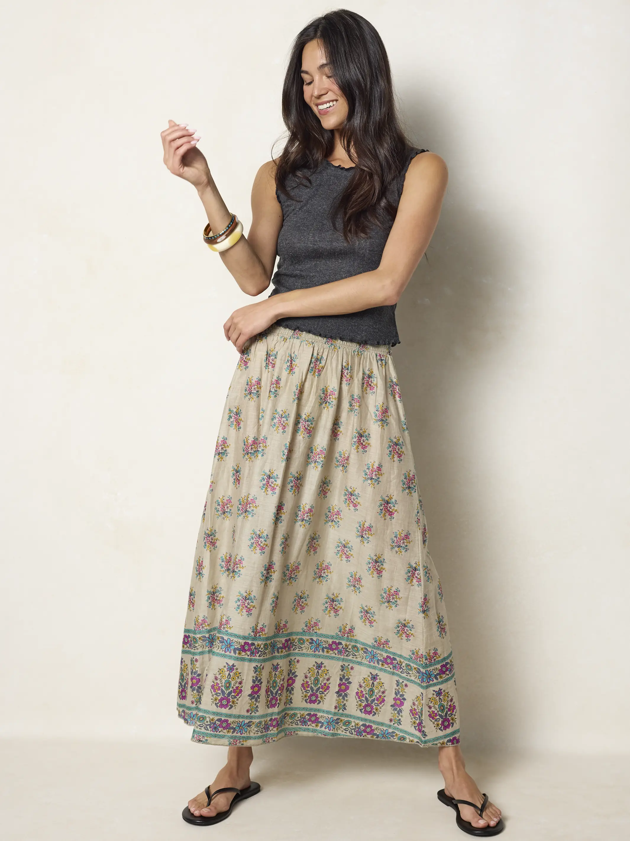 Cotton Skirt-In-A-Bag - Antique Blossoms Beige - Image 4