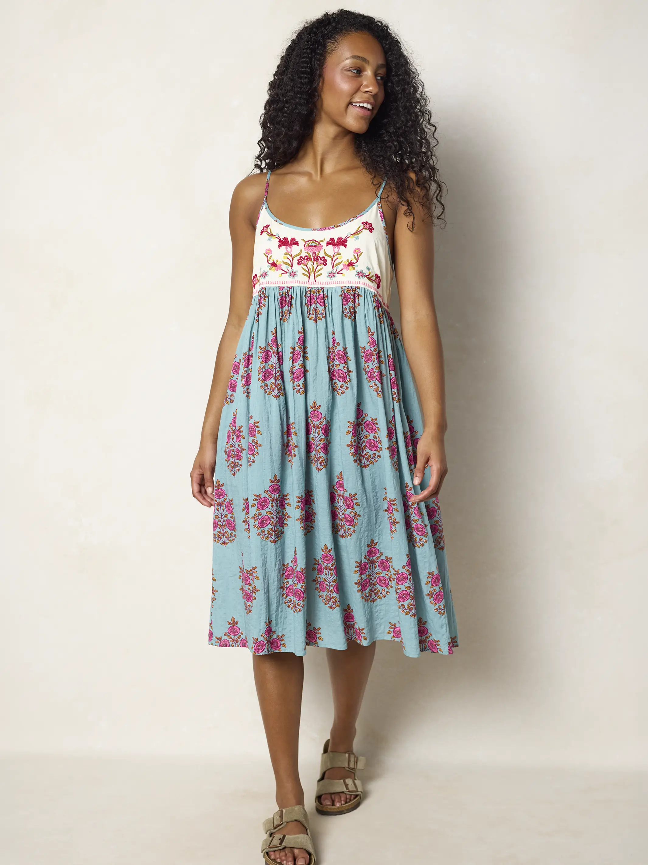 Gigi Embroidered Midi Dress - Wildflower Medallion Teal - Image 4