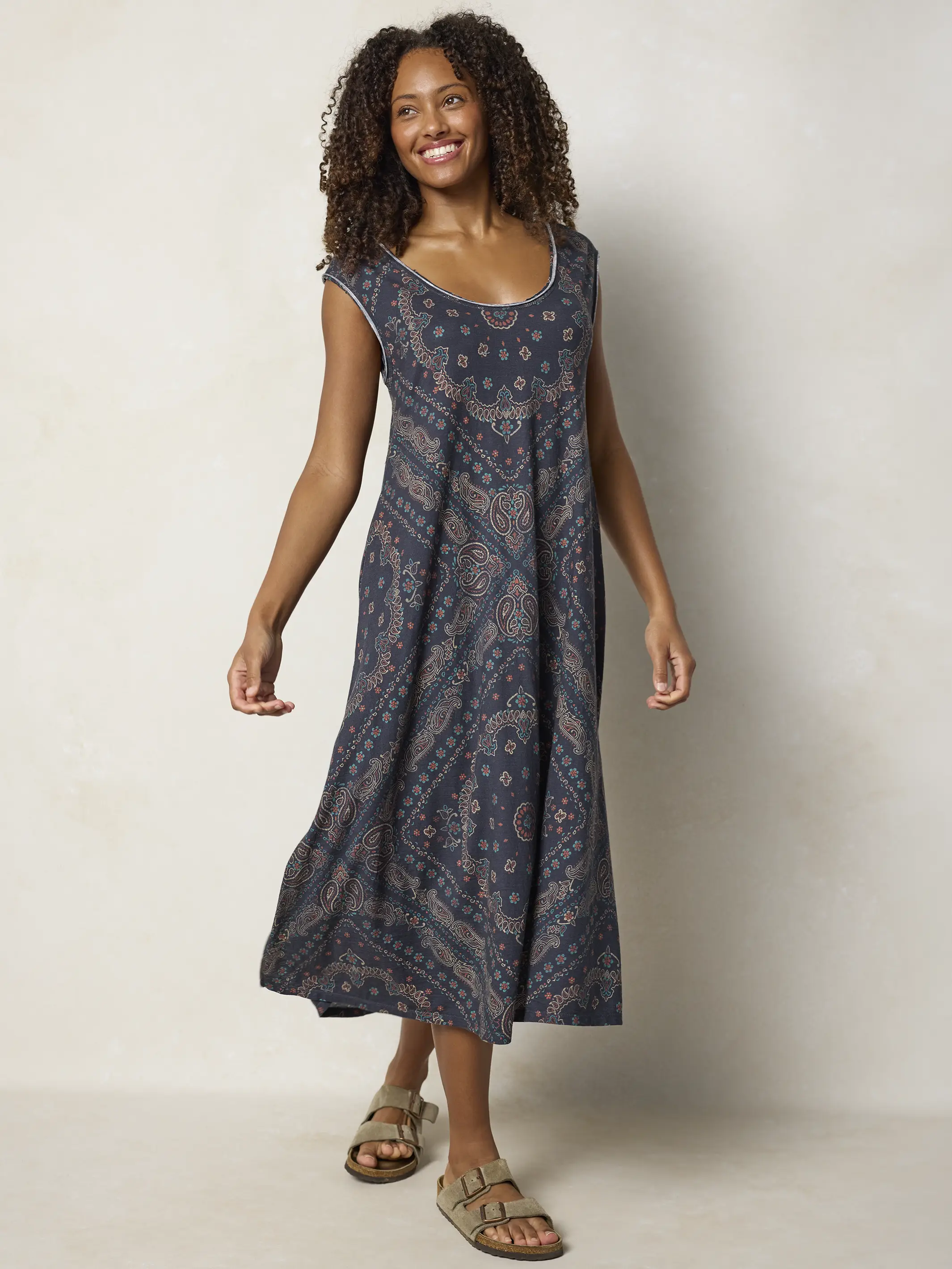 Hangout Cotton Midi Dress - Sedona Bandana Charcoal - Image 3
