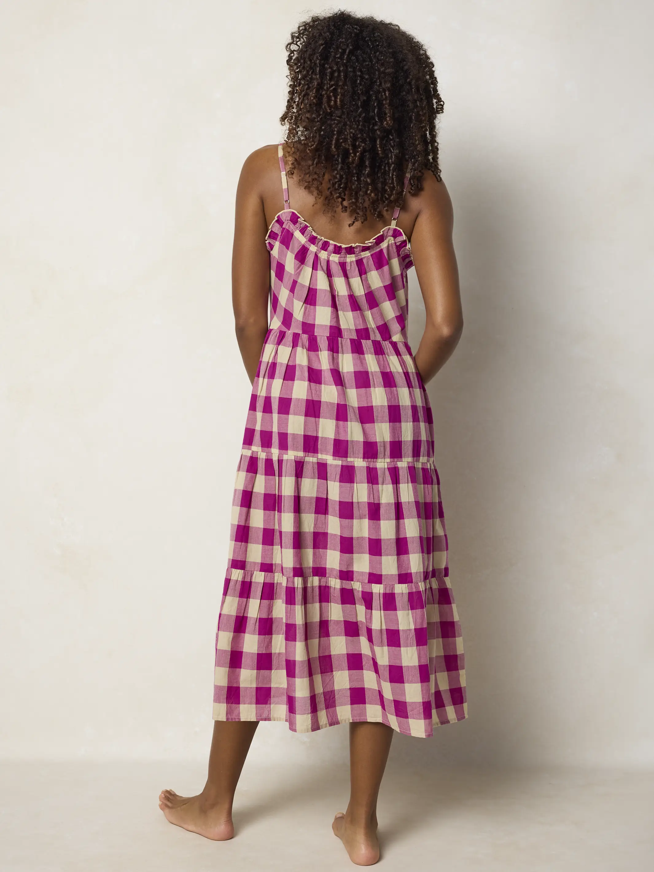 Harley Cotton Midi Dress - Fuchsia Gingham - Image 5