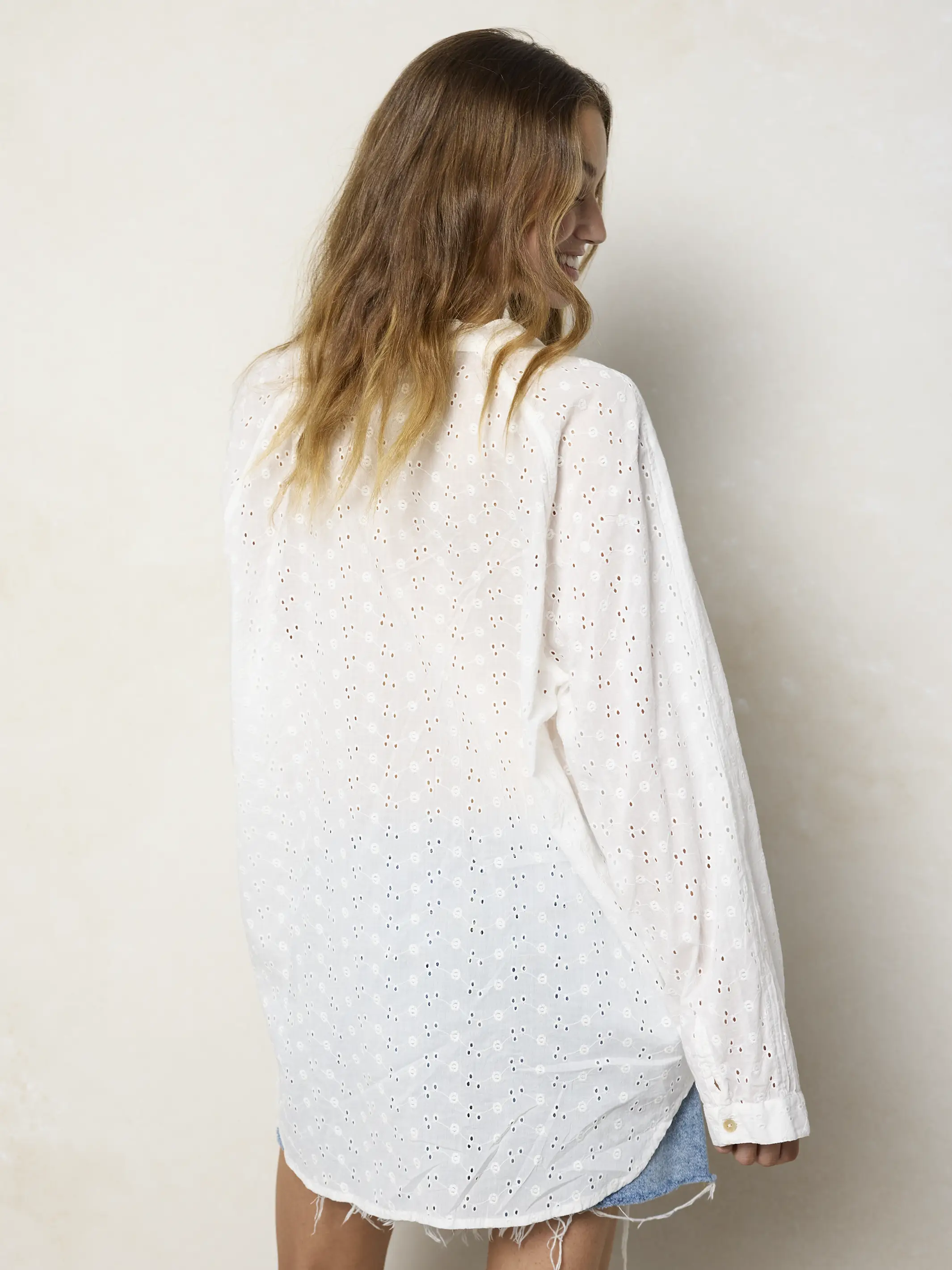 Laid Back Cotton Eyelet Button Down Top - White - Image 5