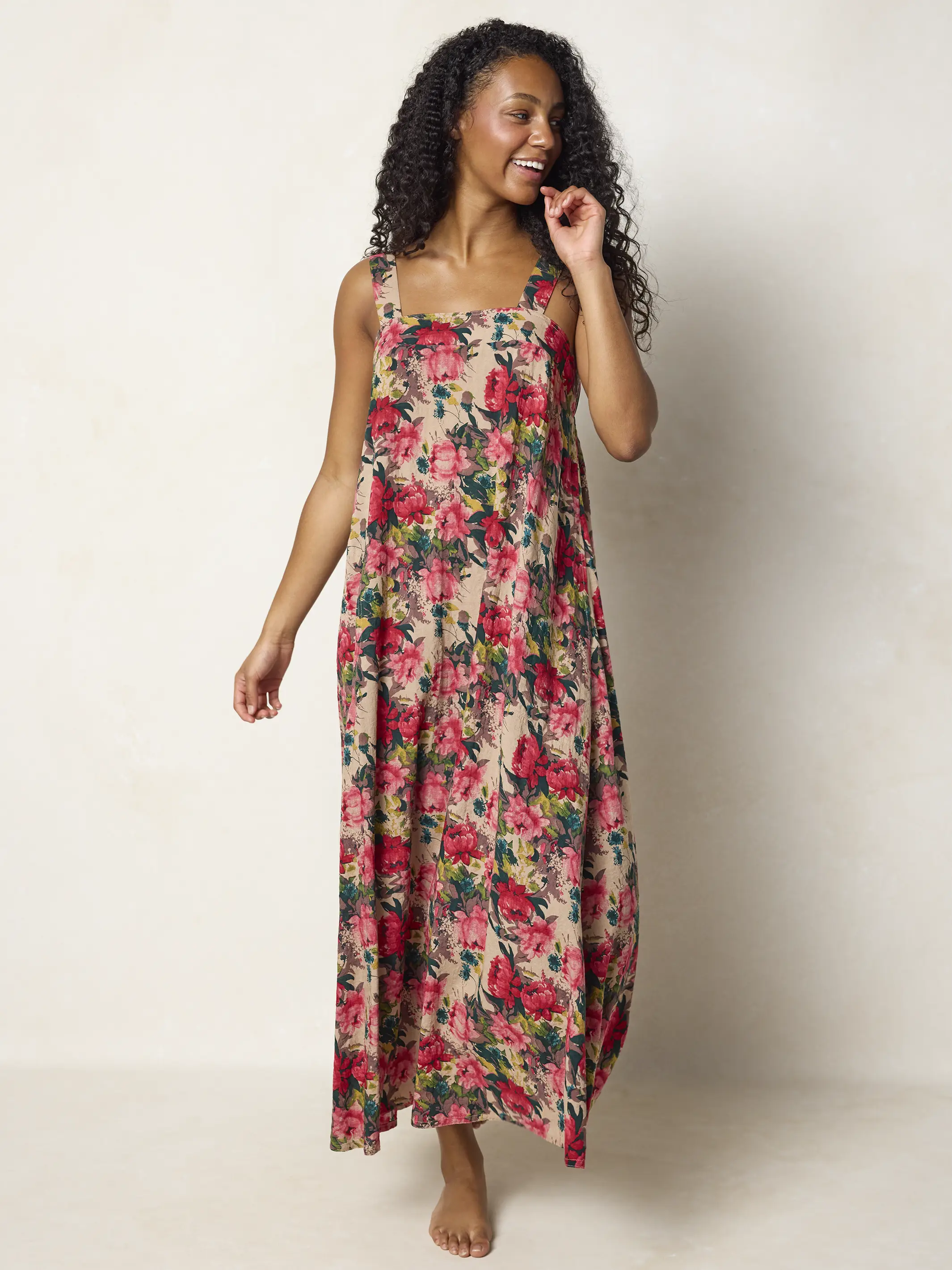 Lennox Maxi Dress - Tan Red Roses - Image 3