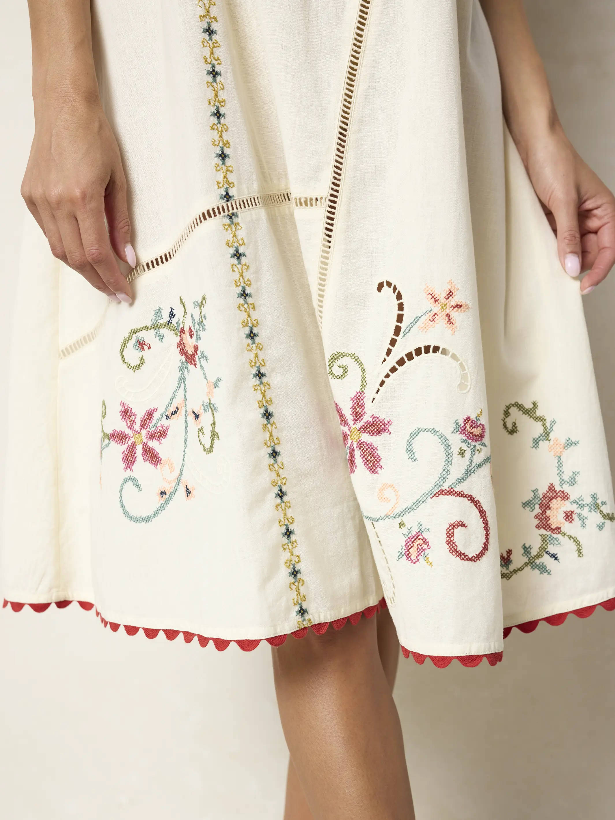 Loren Embroidered Midi Dress - Ivory - Image 7