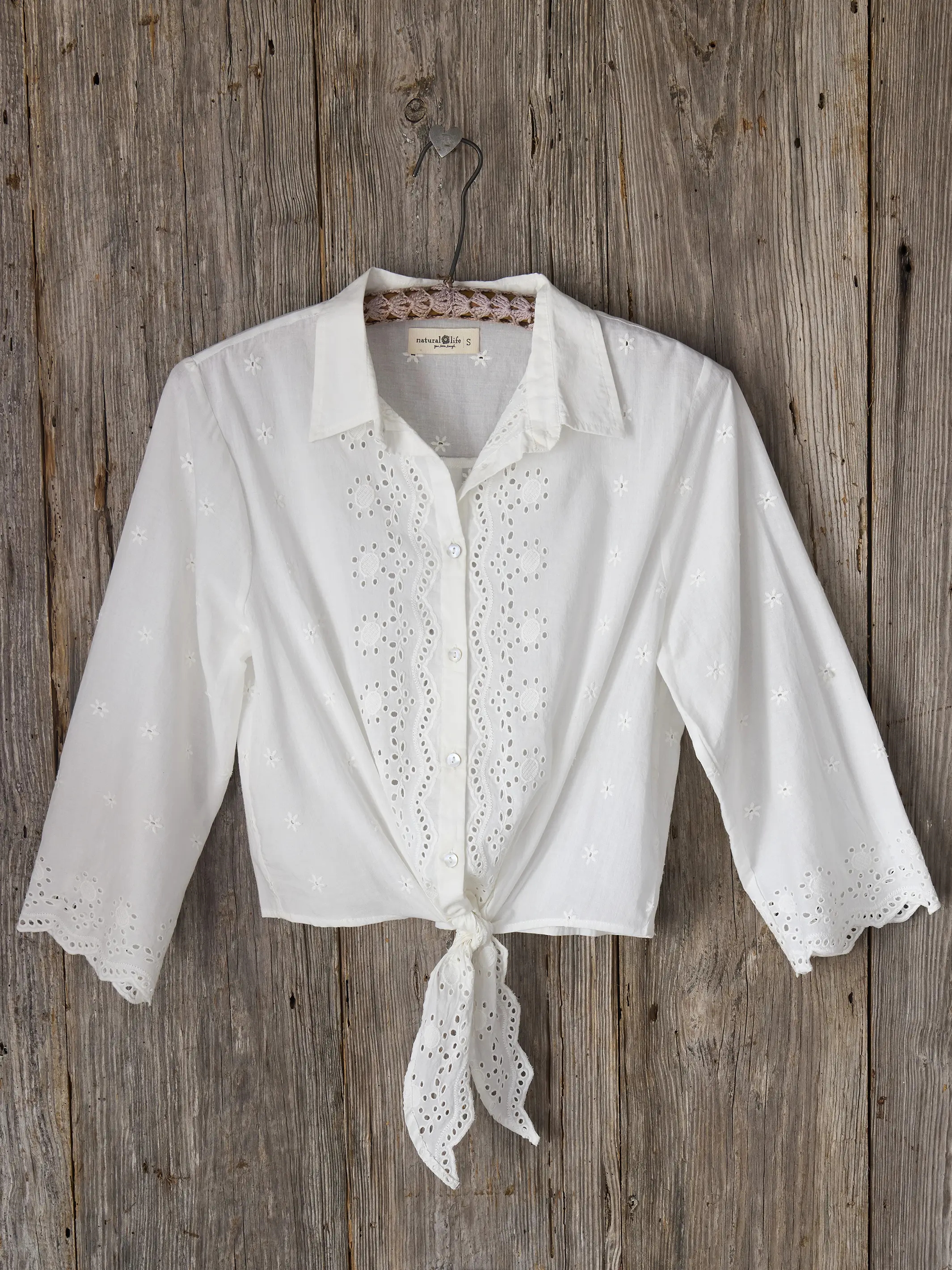 Lyla Cotton Eyelet Tie Top - White - Image 7