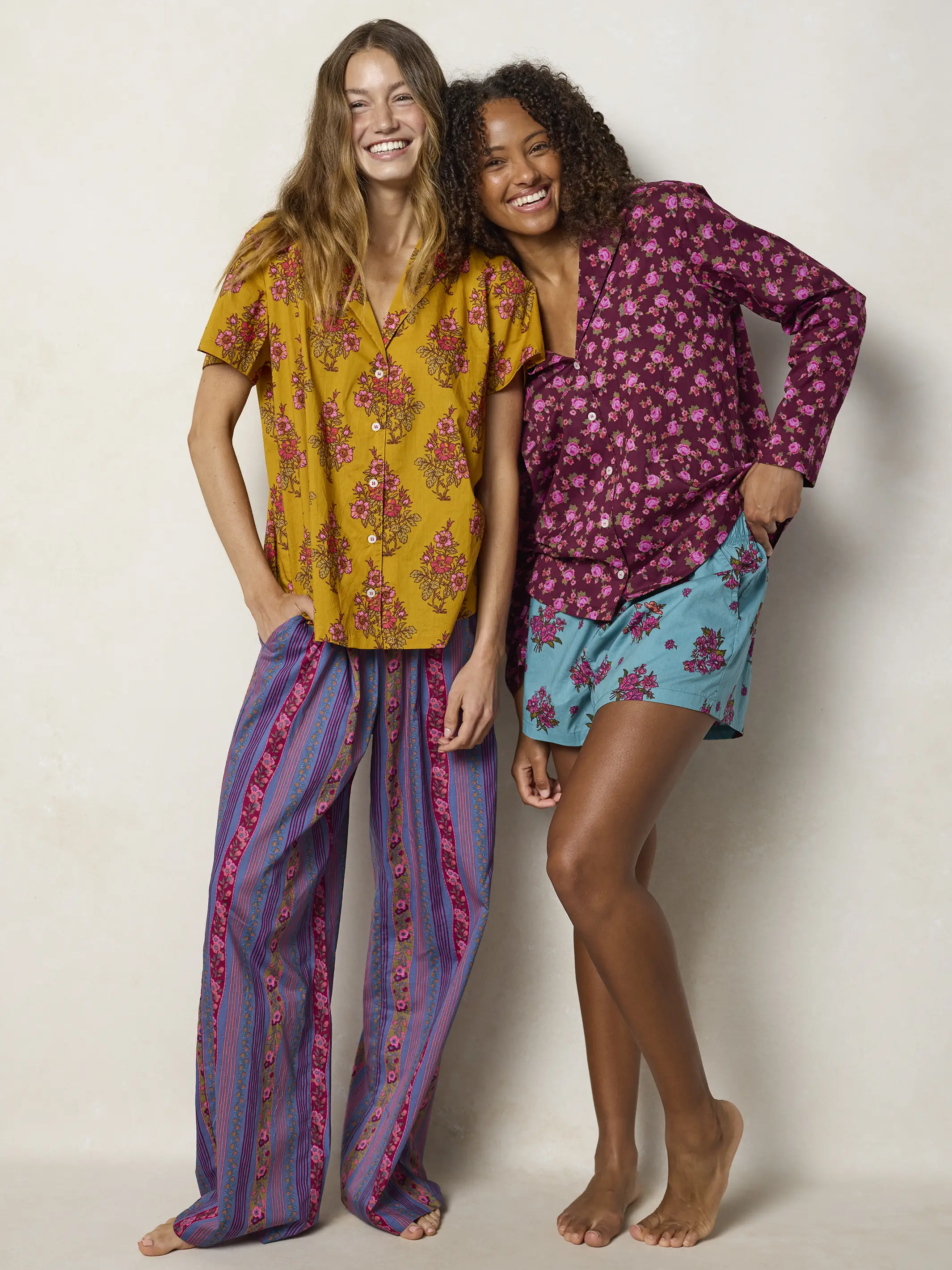 Mix & Match Cotton Long Sleeve Pajama Top - Flower Picking Teal - Image 10