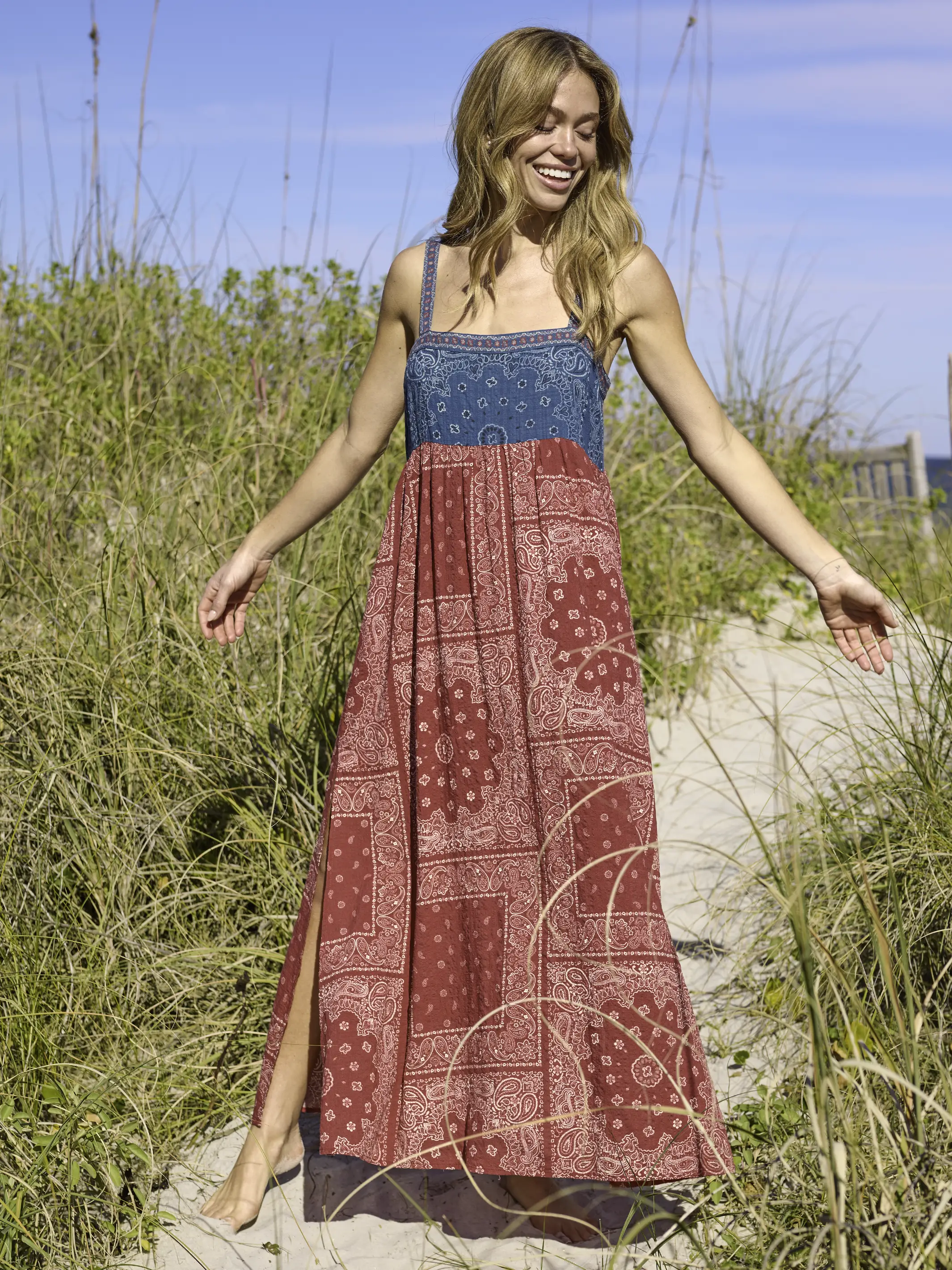 Patti Side Slit Maxi Dress - Red Bandana Scarf - Image 4