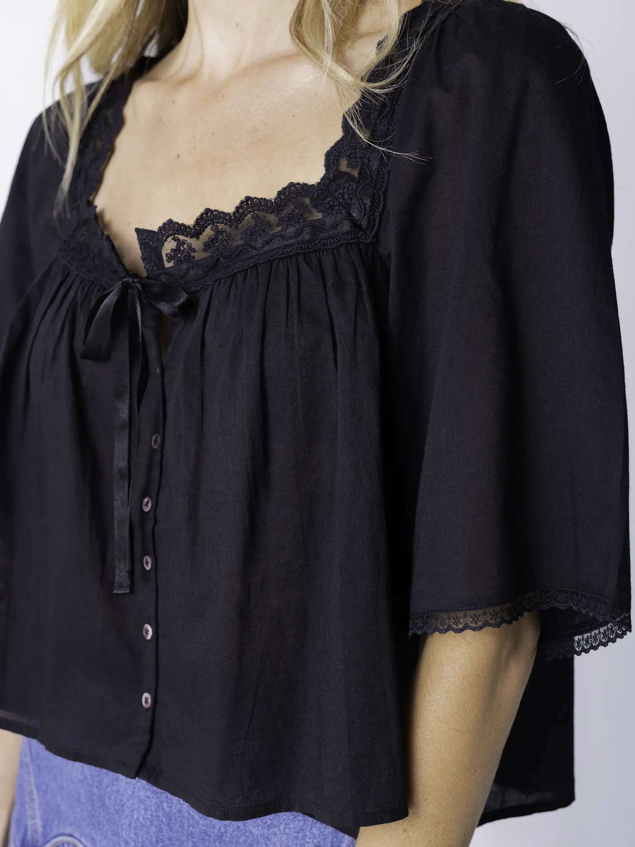 Prettiest Cotton Lace Blouse - Black