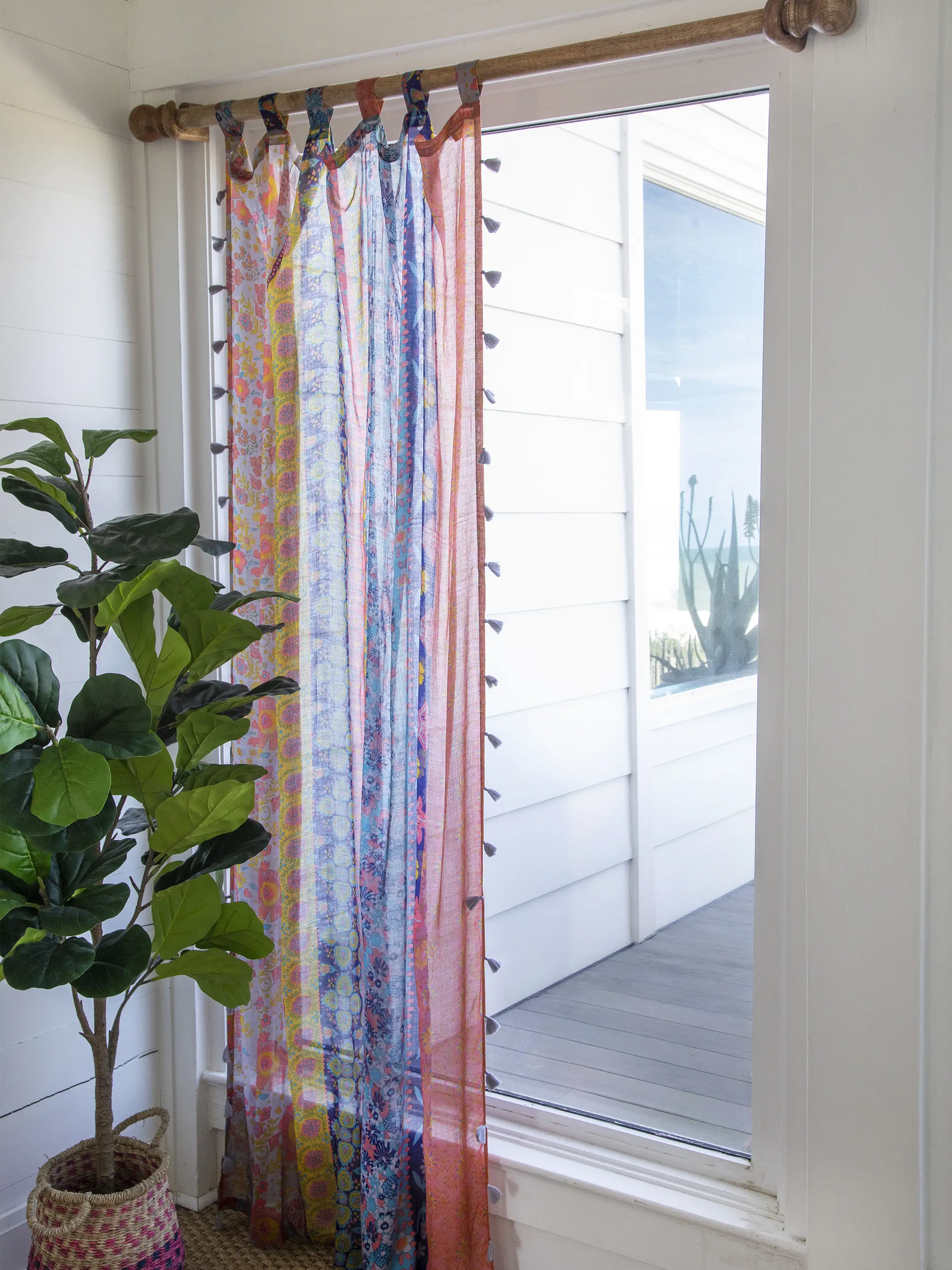 Printed Curtain Panel - Coral Pink Teal - Image 2