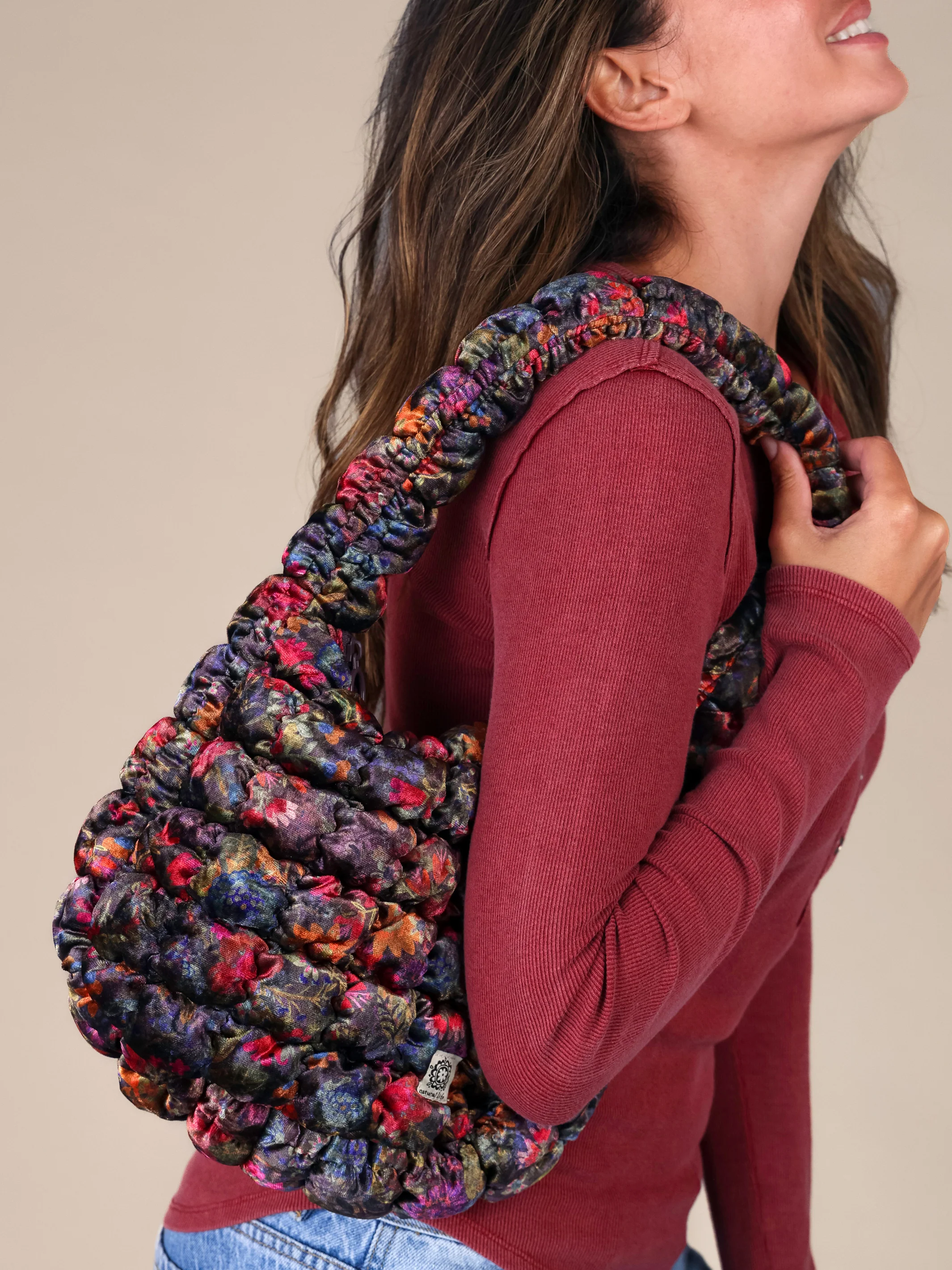 Puffy Velvet Fit-It-All Bag - Small Dark Floral Garden - Image 4