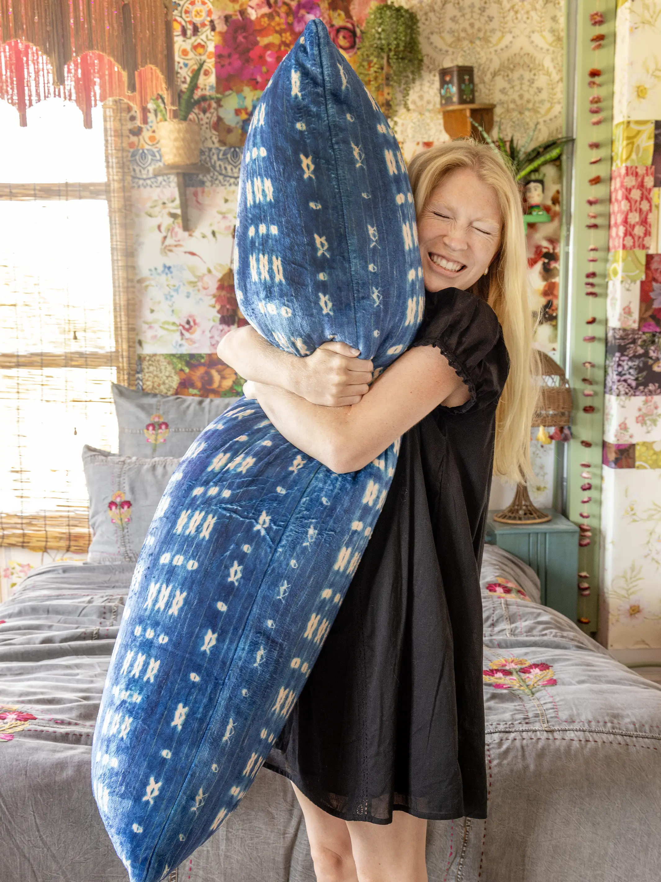 Reversible Cozy Body Pillow Cover - Indigo Shibori Stripe - Image 4