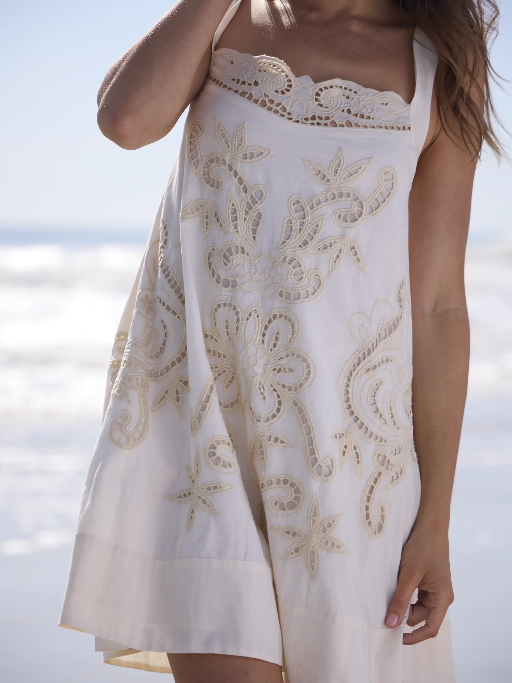 Sadie Cotton Eyelet Mini Dress - Ivory - Image 2