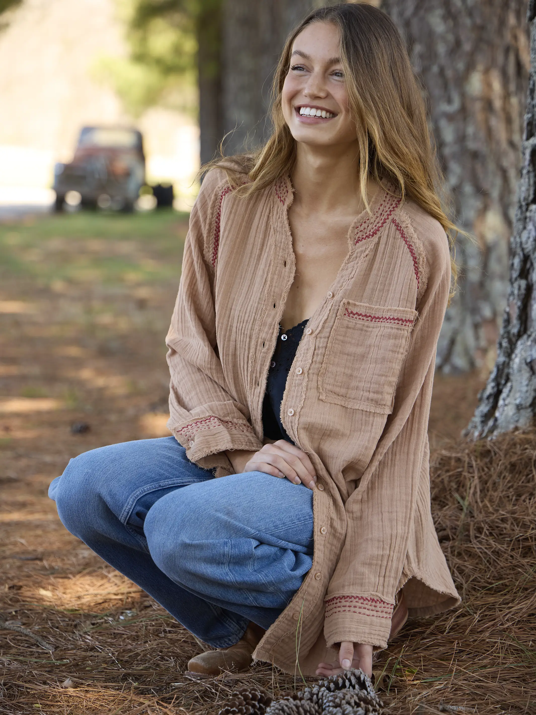 Sienna Cotton Button Down - Caramel