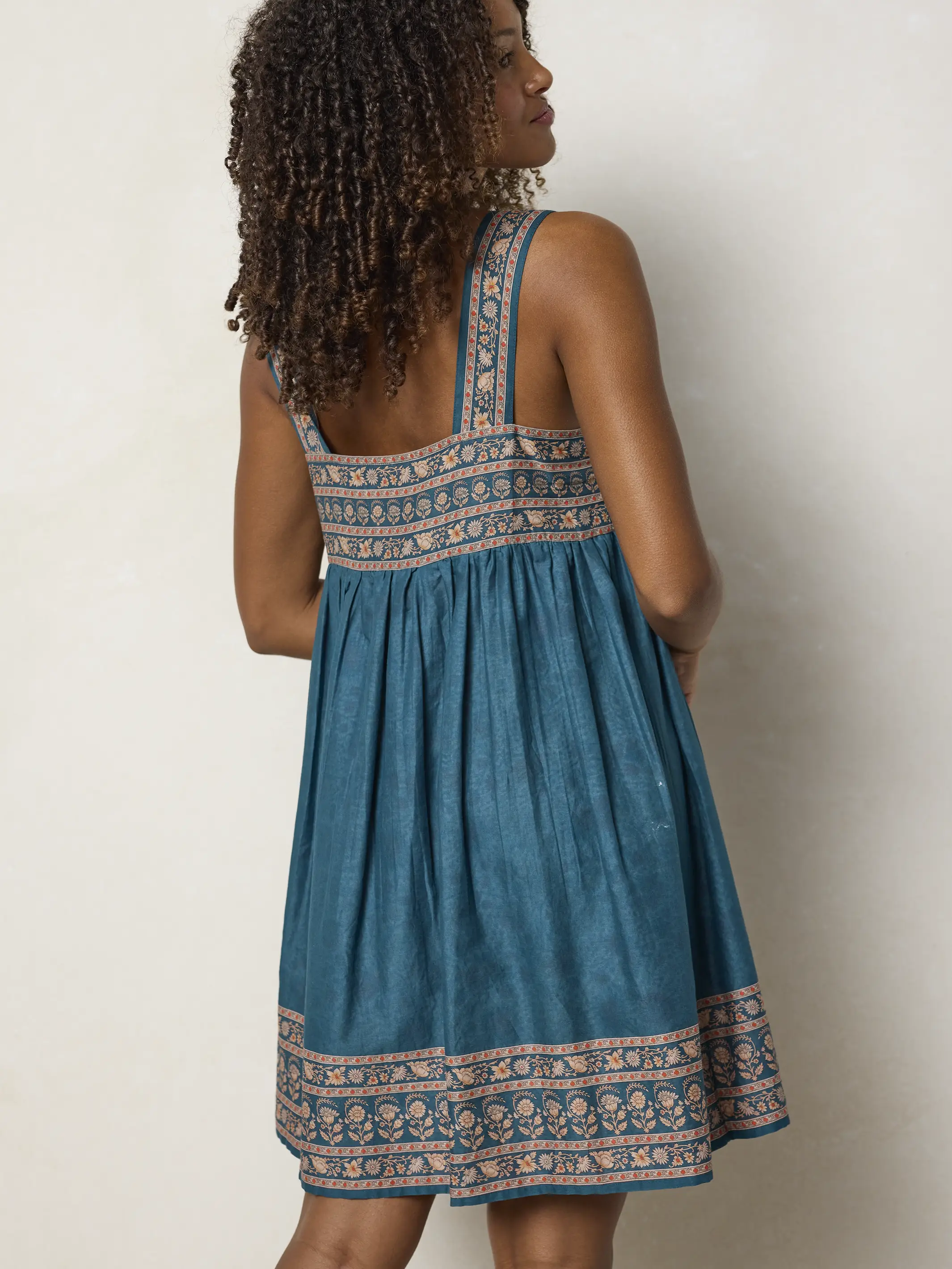 Tricia Reversible Cotton Mini Dress - Golden Feathered Fronds - Image 8