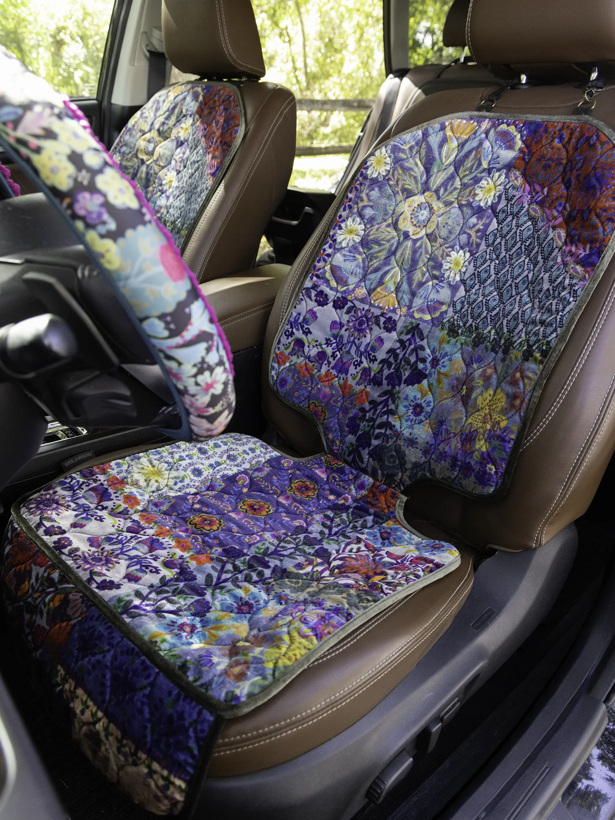 Velvet Car Seat Protector - Blue Patchwork
